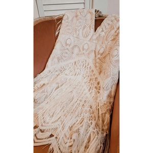 Tassels and lace cold shoulder mini dress